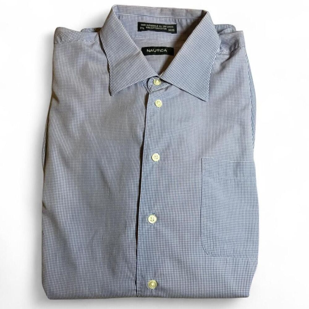 Nautica Men's Blue Pattern- Button up long sleeve shirt